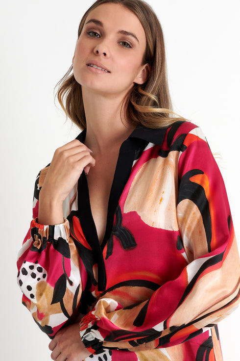 Shan Soie Silk puff sleeve blouse